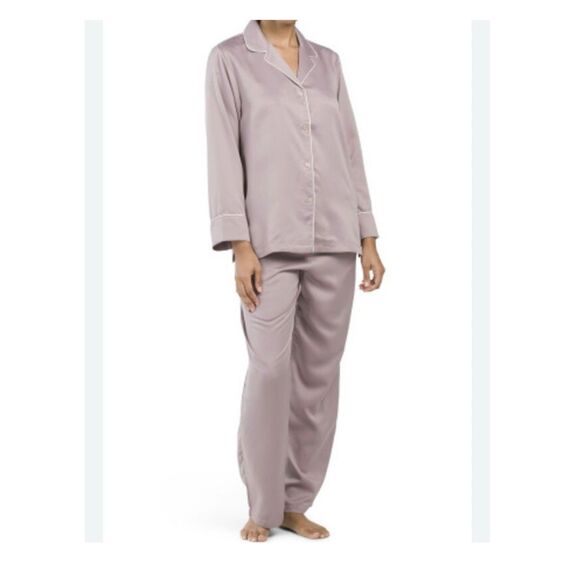 Natori Women's Satin Pajama Set Medium Mauve Pink Long Sleeve - Picture 1 of 8